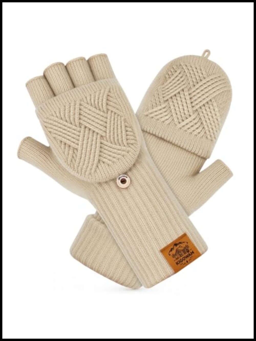Convertible Fingerless Gloves Acrylic Diamond Cable Knit Extended Cuffs